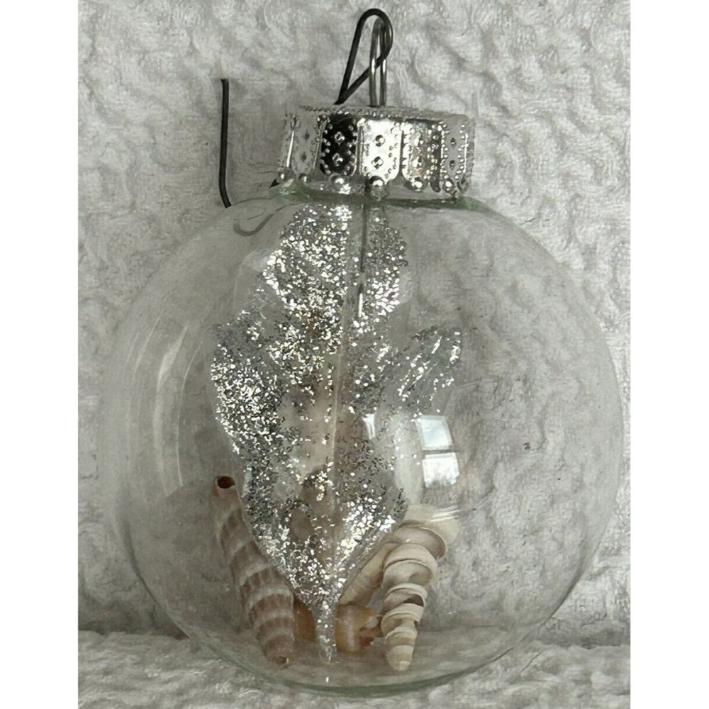 Vintage Franke Silver Leaves & Sea Shells Glass Tree Ornaments Box Of 12 Unique